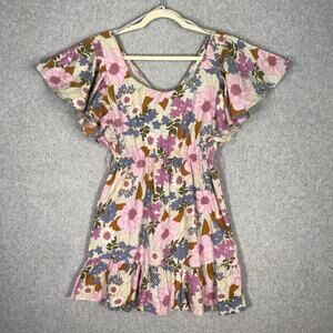 Sim Sam Dress Womens Small Floral Ruffle Tiered Flowy Resort Cottage Boho Rodeo*